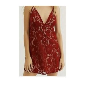 Free People Dangerous Love Crimson Lace V-Neck Mini Dress, Size 4, Worn Once